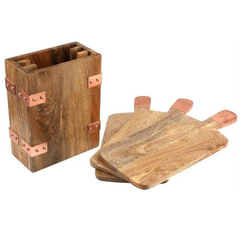 THIRSTYSTONE URBAN FARM Mango Wood SERVING Boards with Stand set of 3